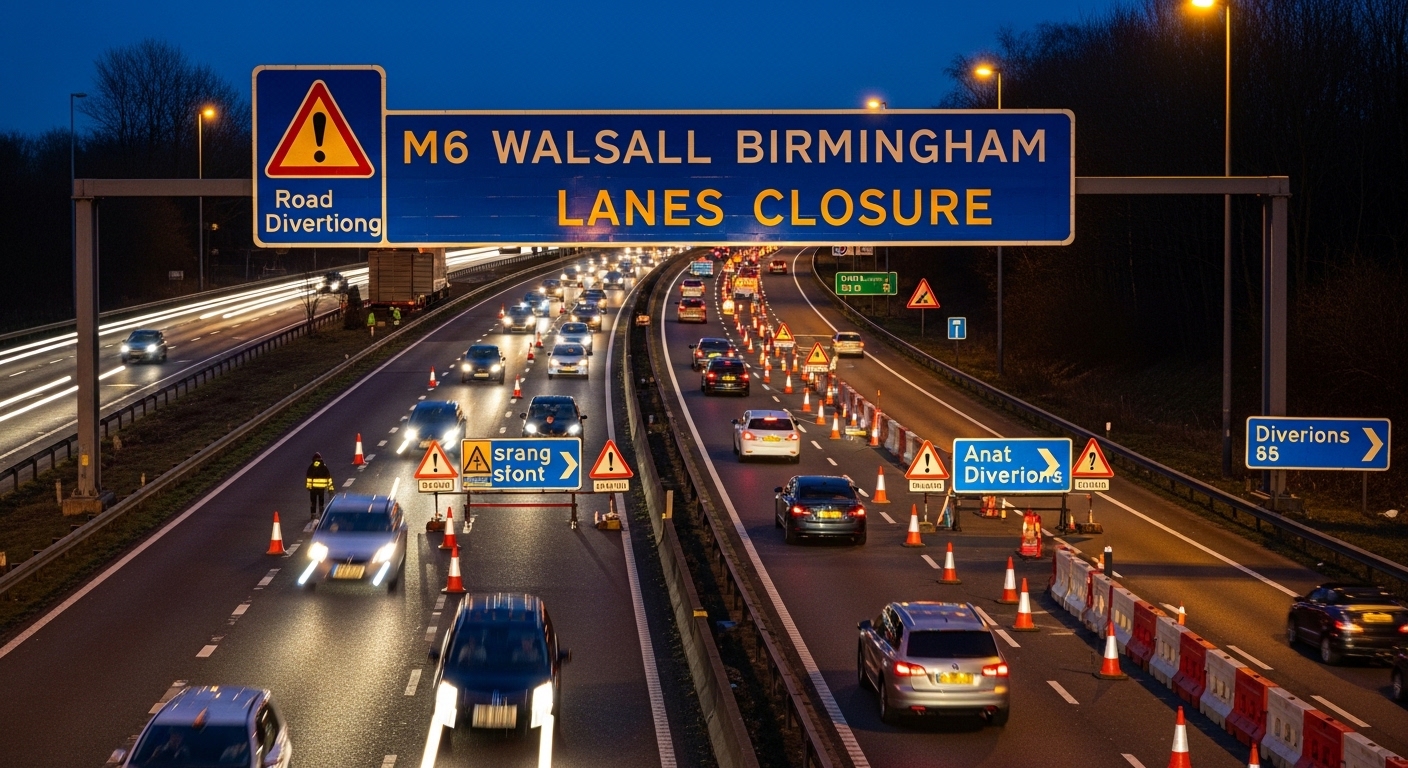 m6 walsall birmingham lanes closure