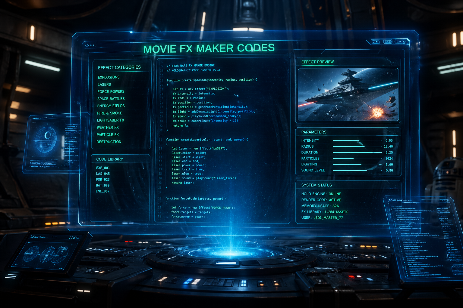 star wars movie fx maker codes